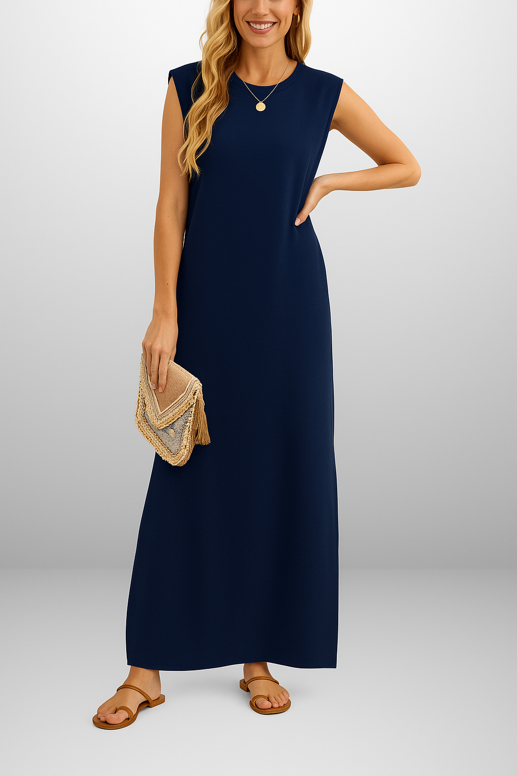 Lång klänning i flytande anti-veck