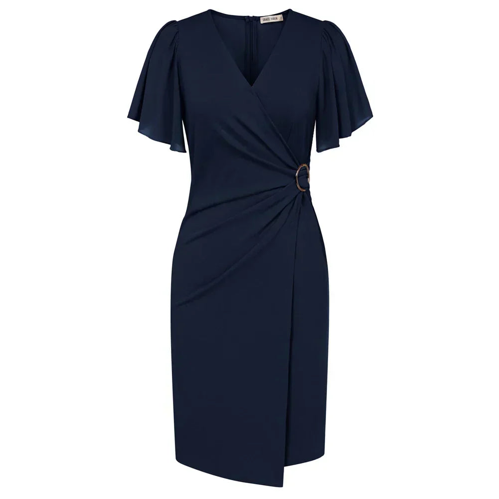 Elegant beige omlottklänning