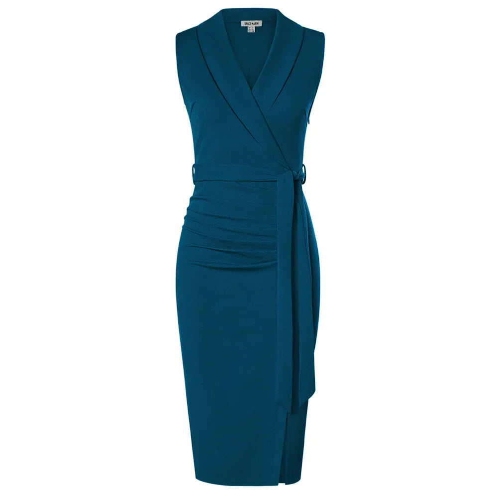 Elegant omslagsklänning med knytbälte