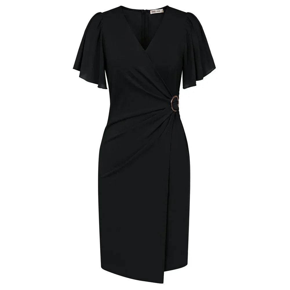 Elegant beige omlottklänning