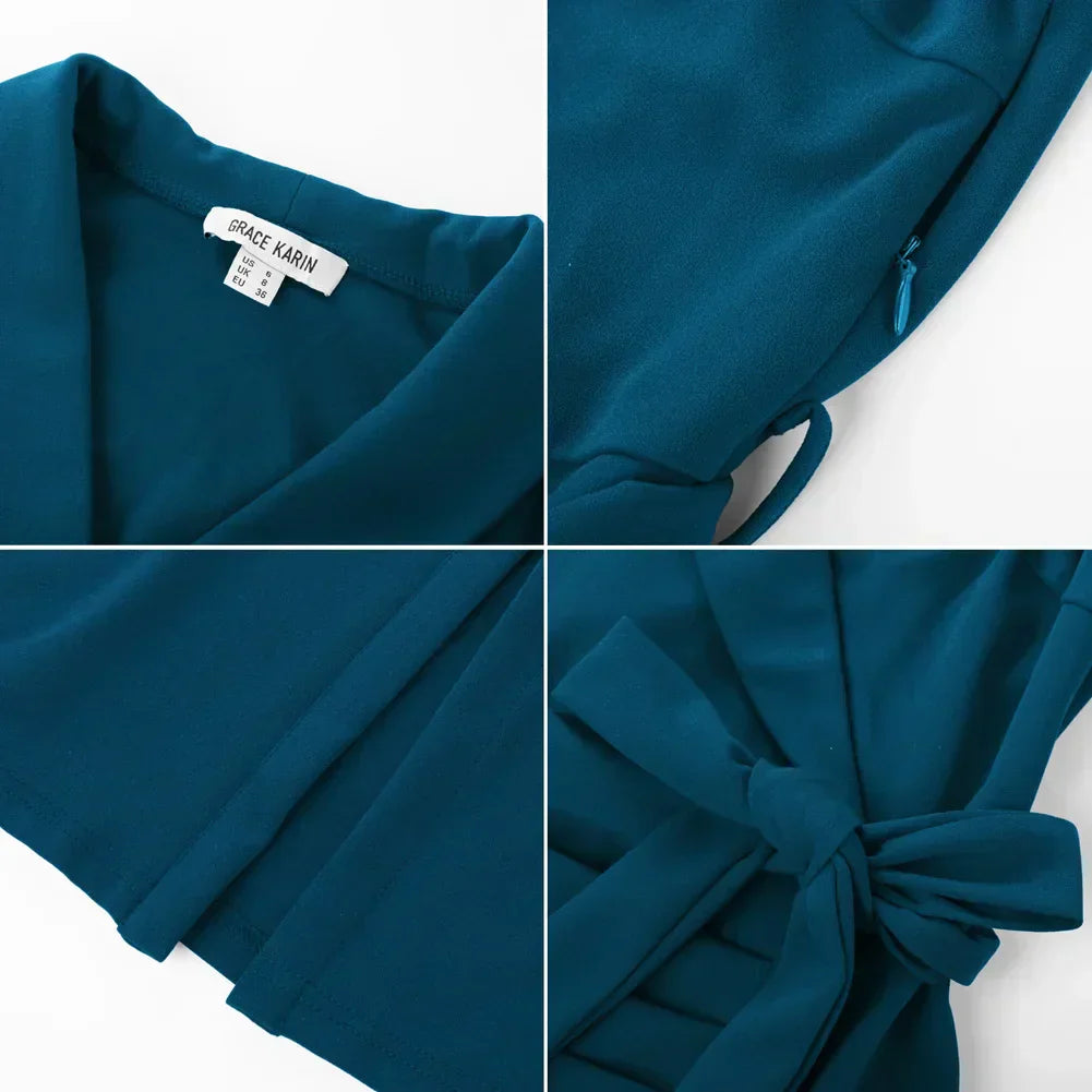 Elegant omslagsklänning med knytbälte