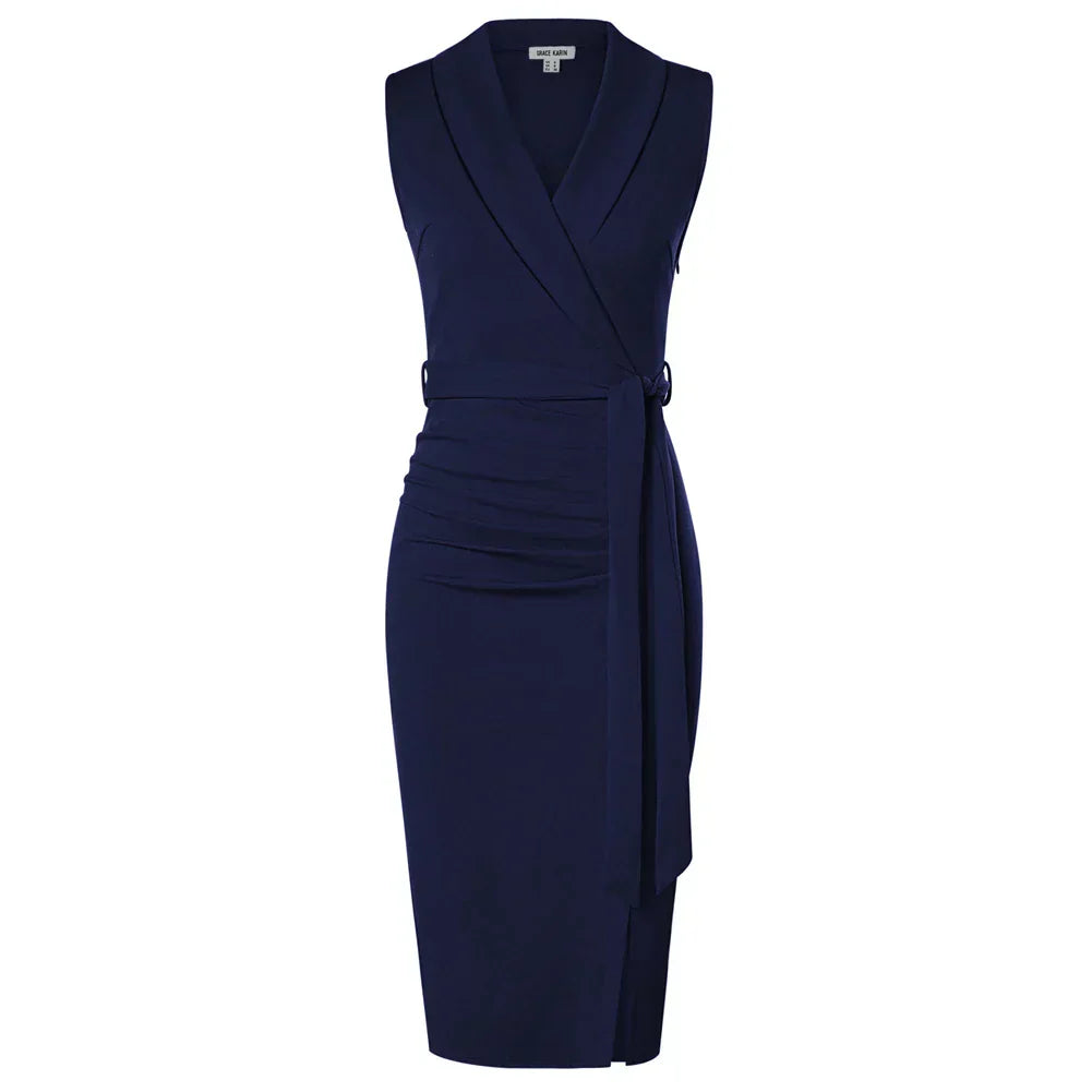 Elegant omslagsklänning med knytbälte